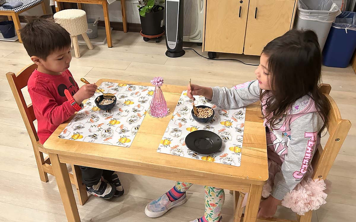 Students having a self-prepared meal.